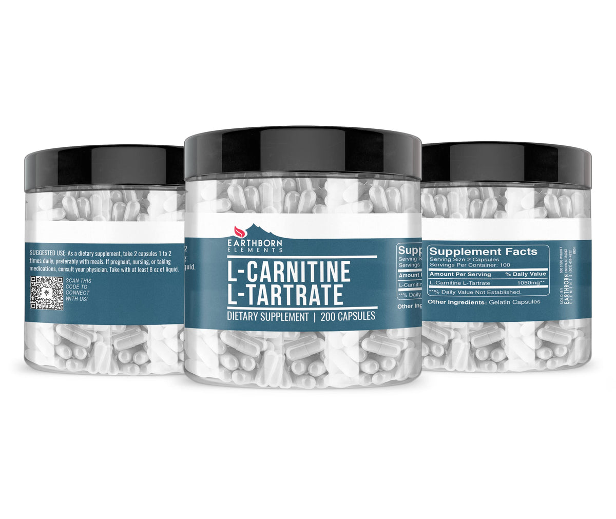 Earthborn Elements إل-كارنيتين طرطرات 200 كبسولة — خالٍ من الغلوتين وغير مخفف