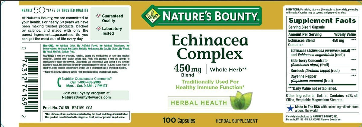 Nature's Bounty Echinacea Complex β Immune Support, 450 mg, 100 Capsules