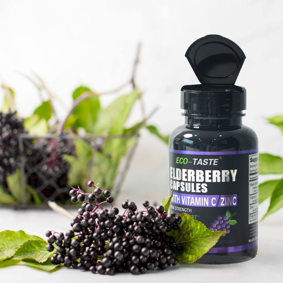 كبسولات البيلسان (Elderberry) إيكو-تيست مع الزنك وفيتامين سي | 120 كبسولة نباتية