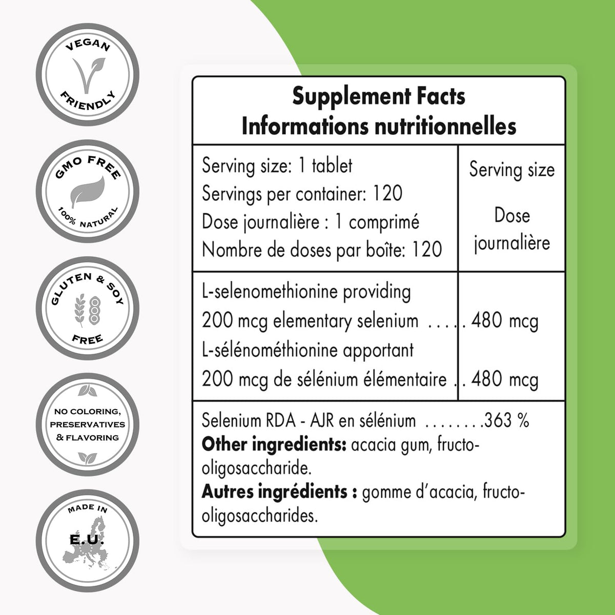 SuperSmart L-Selenomethionine 200mcg Selenium β High Absorption, Non-GMO, Gluten Free | 120 Tablets