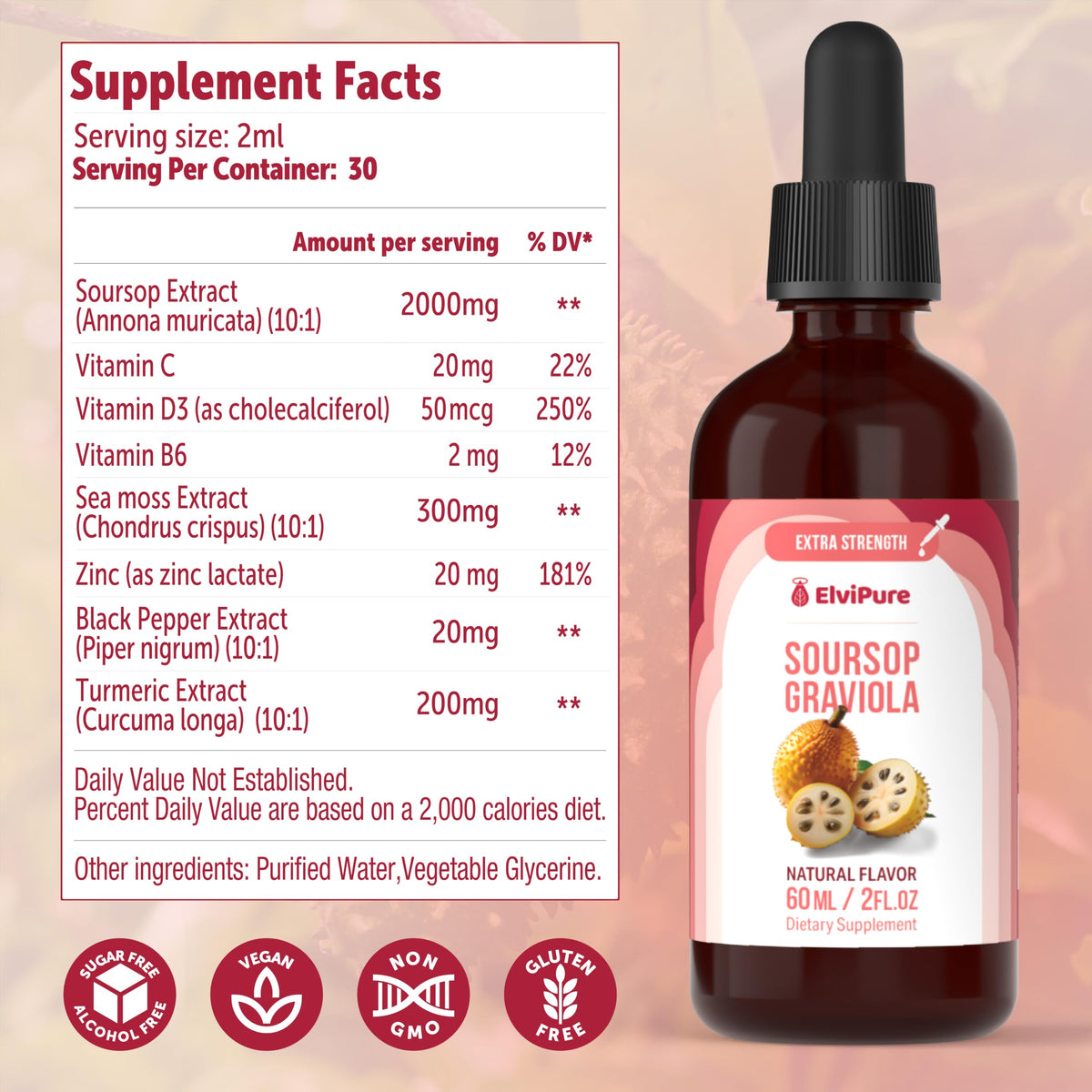 ElviPure قطرات المورانجا المرّة – مستخلص الجرافيولا العضوي، دعم المناعة