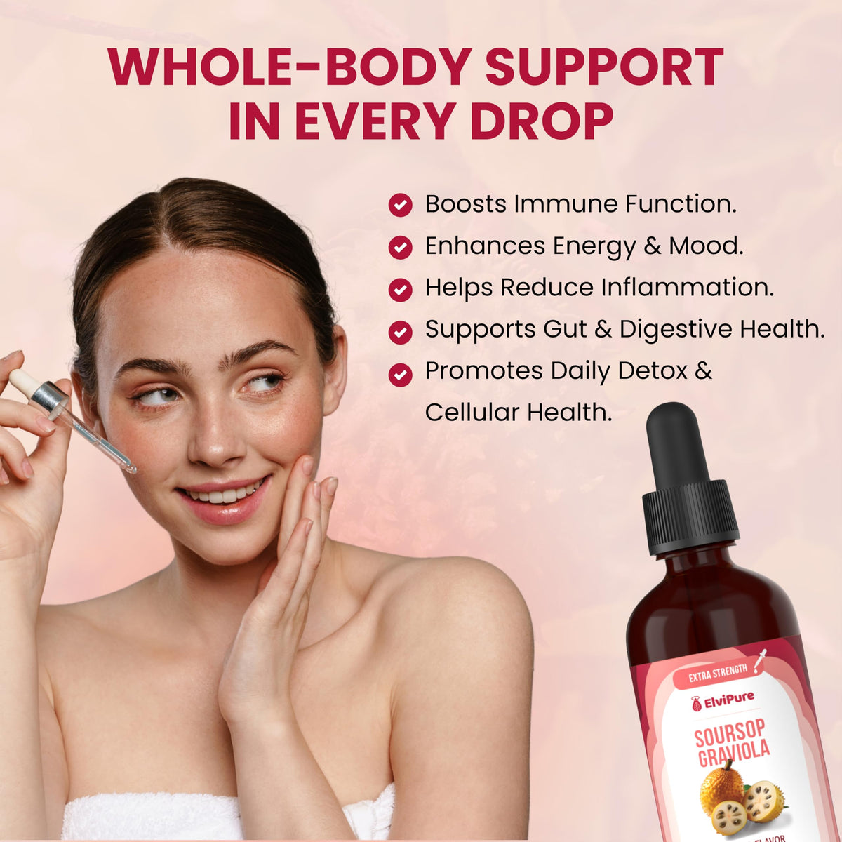 ElviPure قطرات المورانجا المرّة – مستخلص الجرافيولا العضوي، دعم المناعة