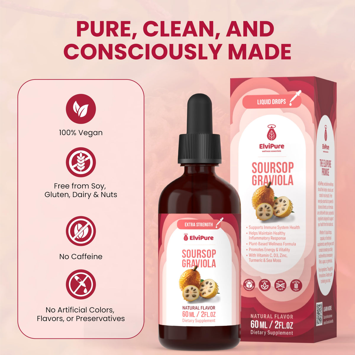 ElviPure قطرات المورانجا المرّة – مستخلص الجرافيولا العضوي، دعم المناعة