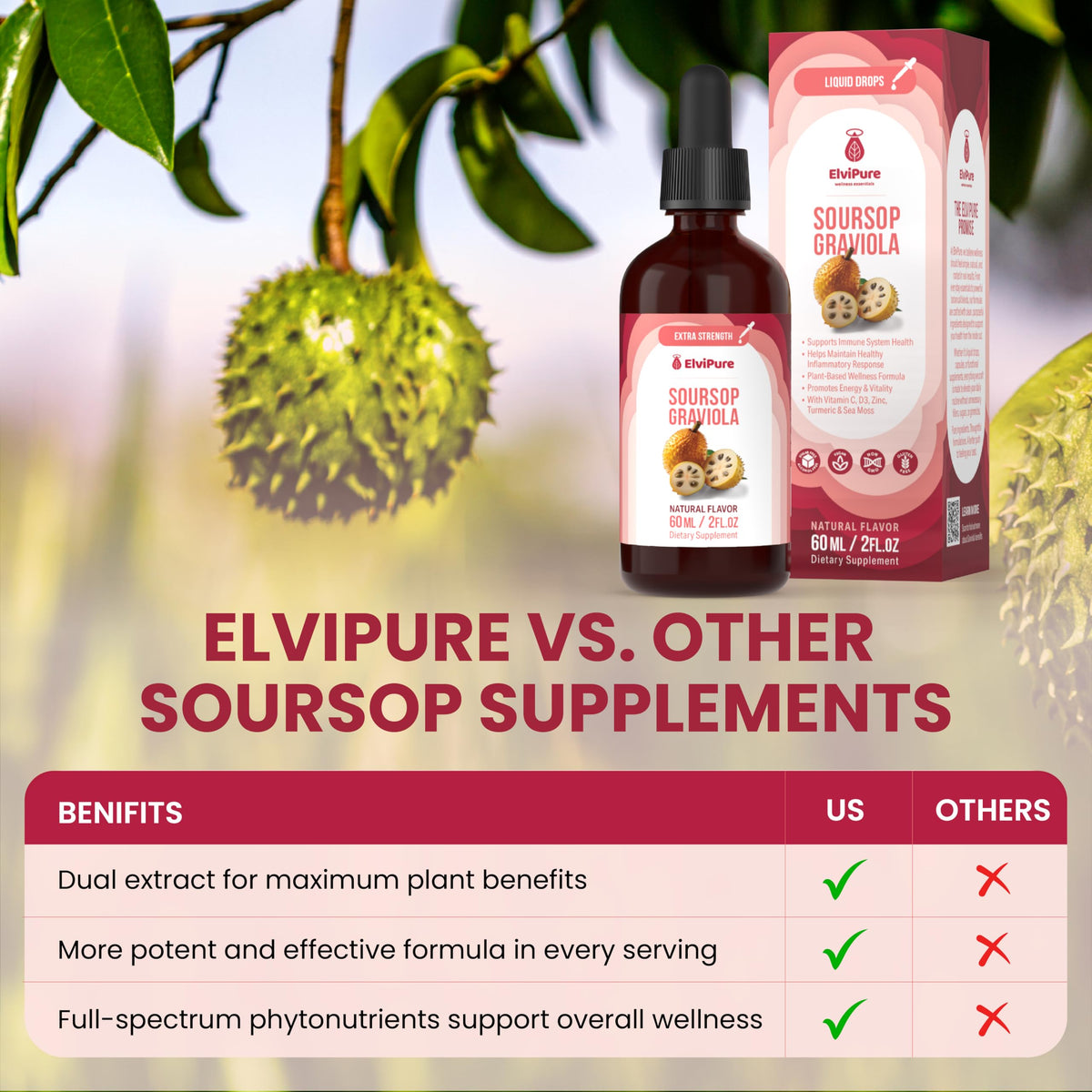 ElviPure قطرات المورانجا المرّة – مستخلص الجرافيولا العضوي، دعم المناعة