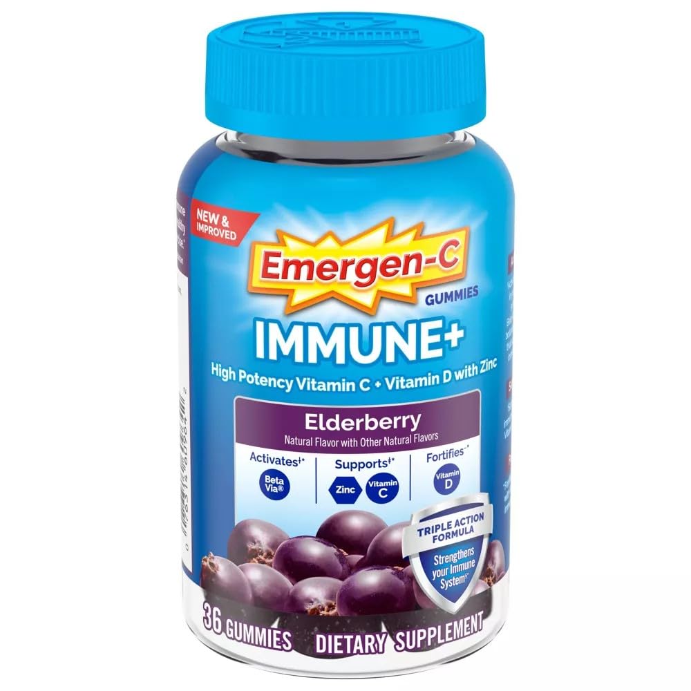 Emergen-C Immune+ Gummies بنكهة التوت - 750 ملجم فيتامين سي، فيتامين د، زنك (36 قطعة)
