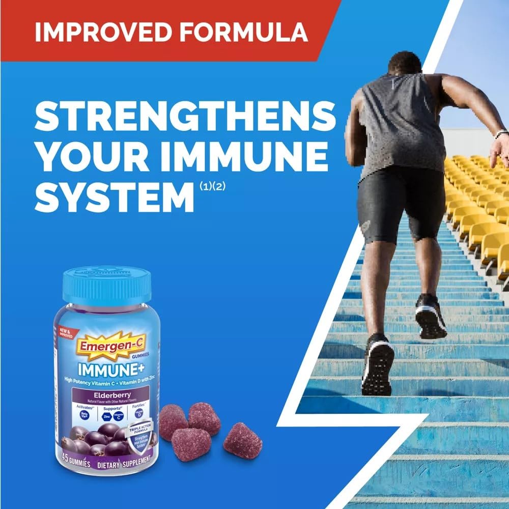 Emergen-C Immune+ Gummies بنكهة التوت - 750 ملجم فيتامين سي، فيتامين د، زنك (36 قطعة)