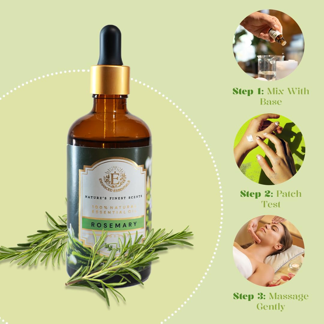 Enhanced Essentials Rosemary Essential Oil β Pure & Undiluted, 100 ml | Glass Dropper