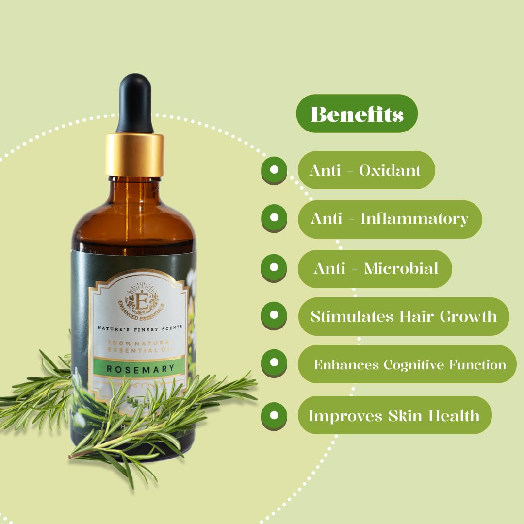 Enhanced Essentials Rosemary Essential Oil β Pure & Undiluted, 100 ml | Glass Dropper