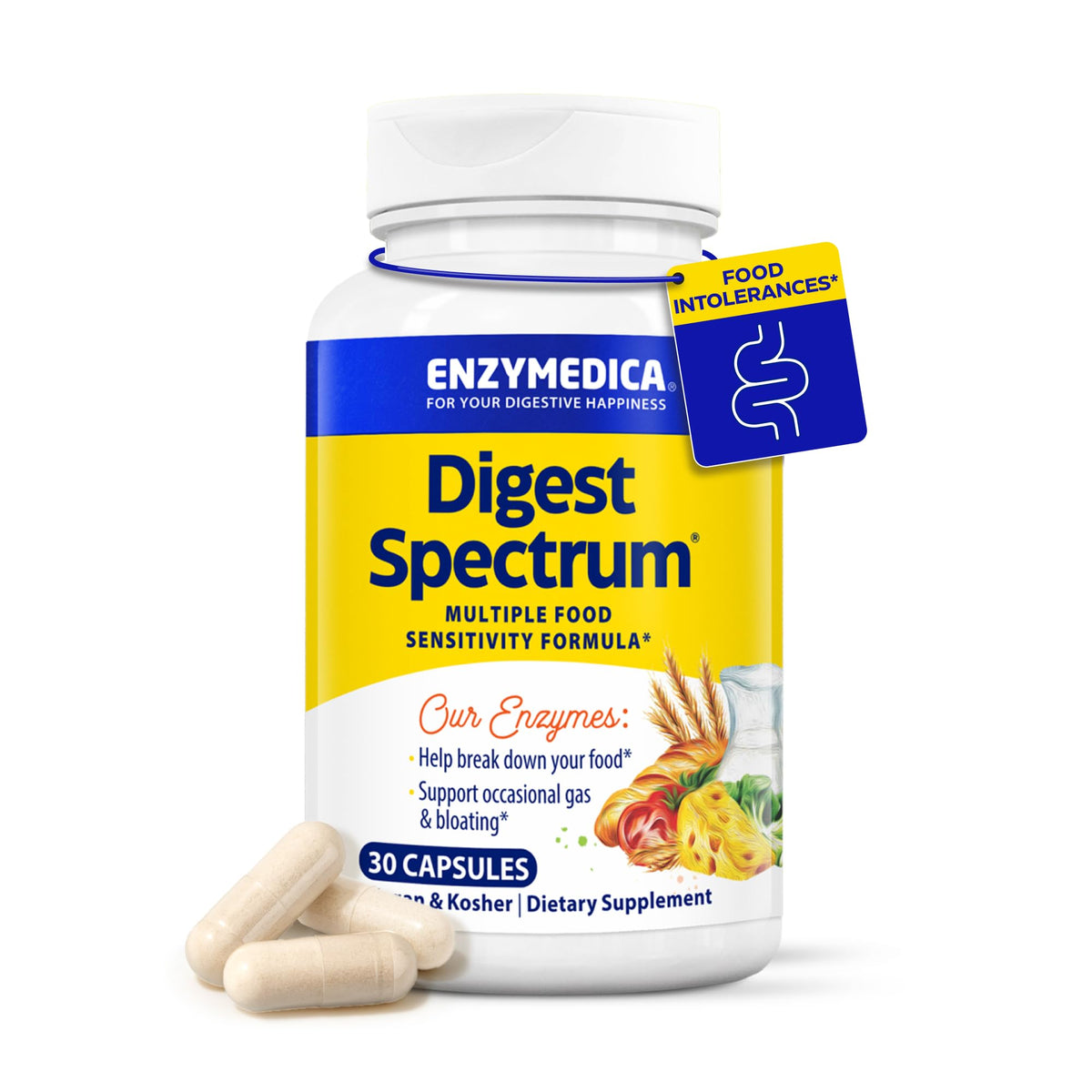 Enzymedica Digest Spectrum - إنزيمات هضمية متقدمة للغازات والانتفاخ (30 كبسولة)
