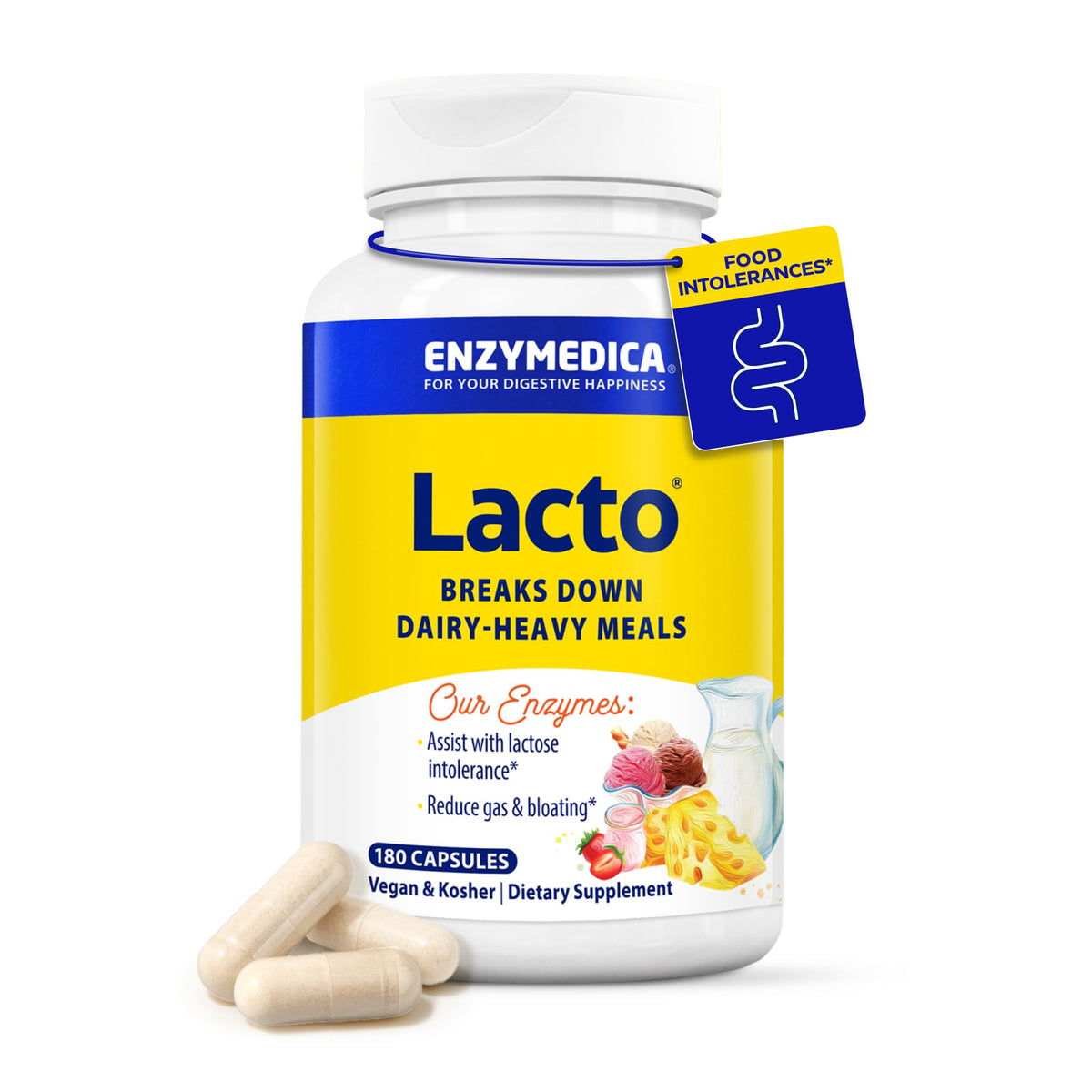 Enzymedica Lacto—Pillole Avanzate di Lattasi per il Supporto dei Latticini | 180 Capsule