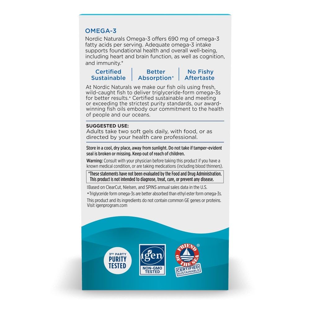 Nordic Naturals Omega-3 Lemon β 180 Soft Gels | 690 mg EPA/DHA | 90 Servings | Non-GMO