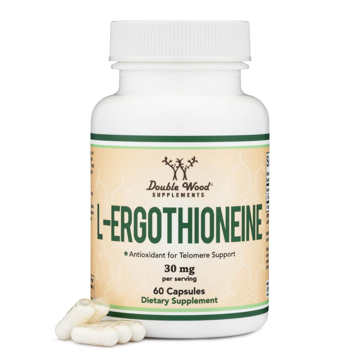 Ergothioneine 30mg β 60 Capsules | Vegan, Gluten Free, Non-GMO | Double Wood