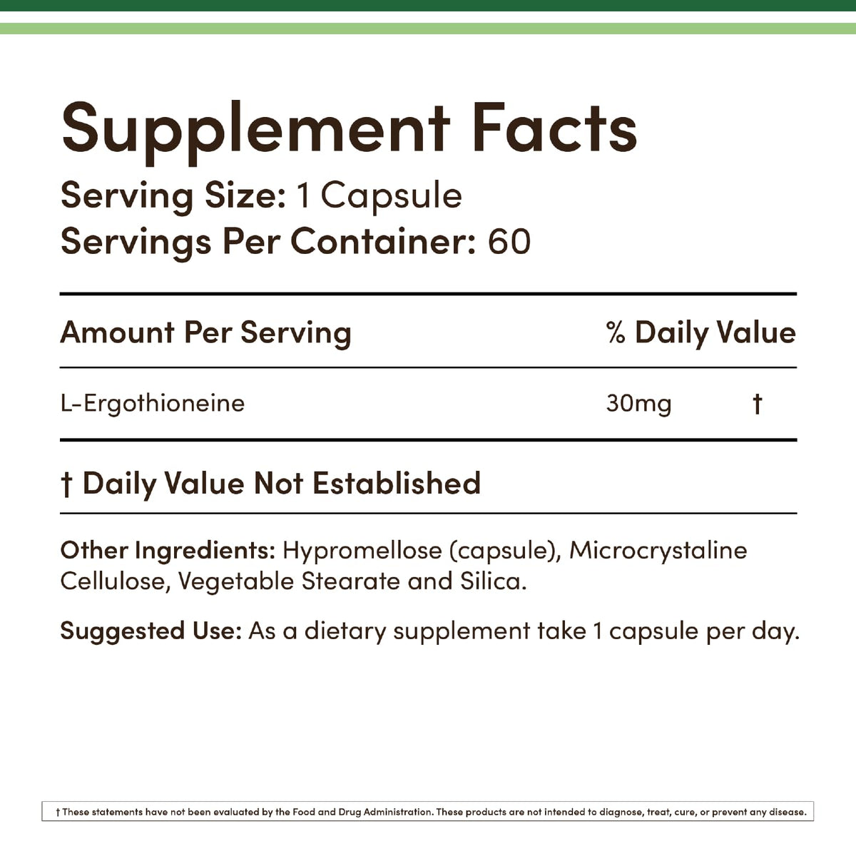 Ergothioneine 30mg β 60 Capsules | Vegan, Gluten Free, Non-GMO | Double Wood