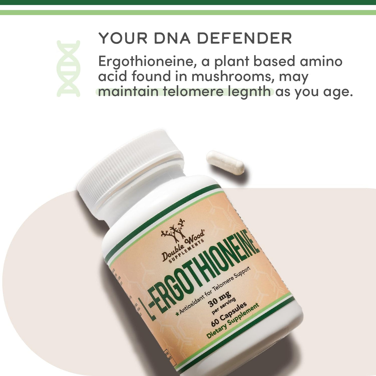 Ergothioneine 30mg β 60 Capsules | Vegan, Gluten Free, Non-GMO | Double Wood
