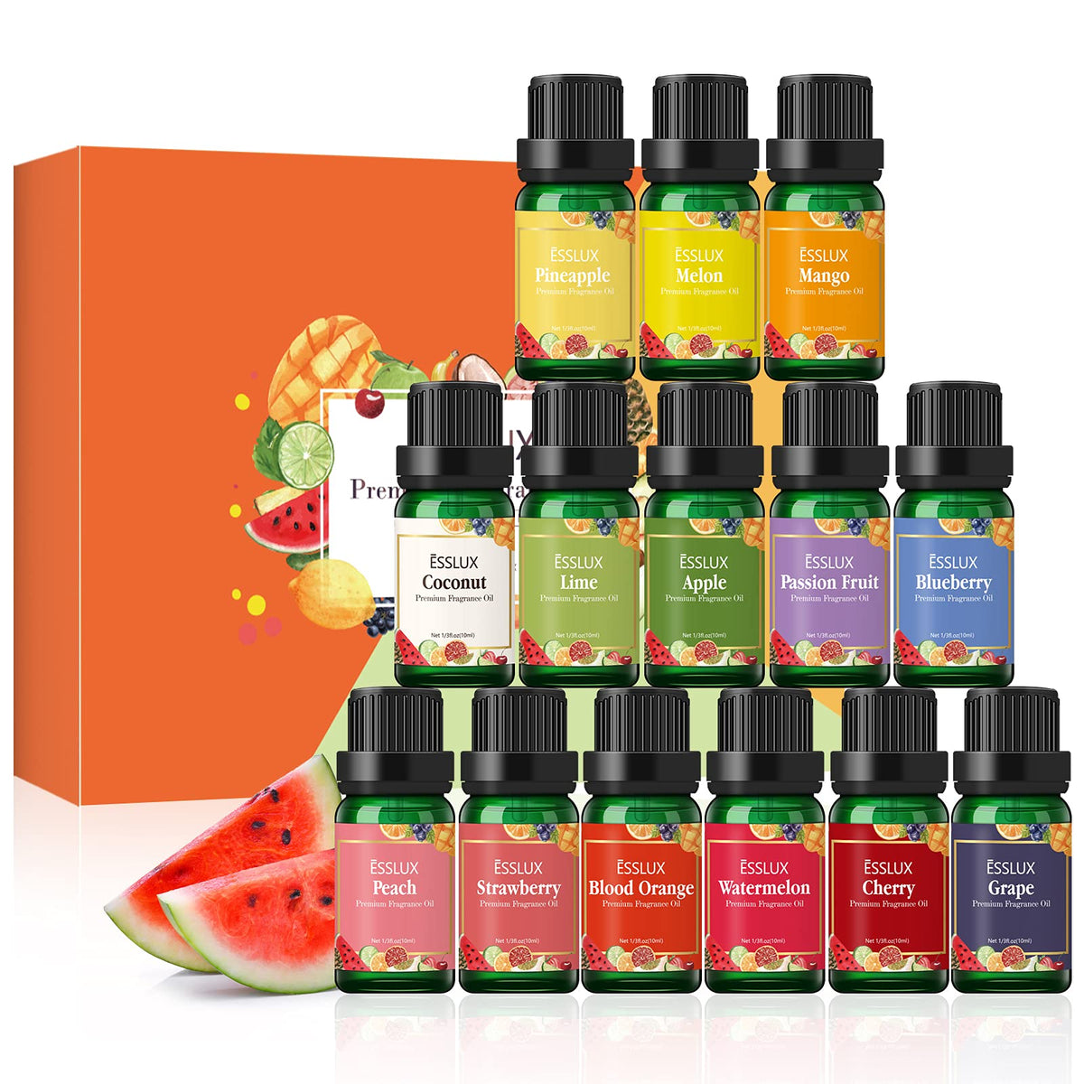 ESSLUX Fruity Fragrance Oils Set β 14 Premium Fruit Scents for Diffusers & DIY