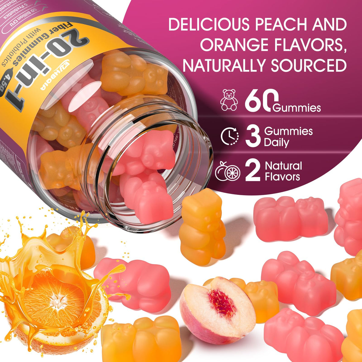 EYHBQIA Fiber Gummies for Women – 9-in-1 Prebiotic Fiber, Probiotics & Vitamins | Sugar-Free Keto Digestive Support