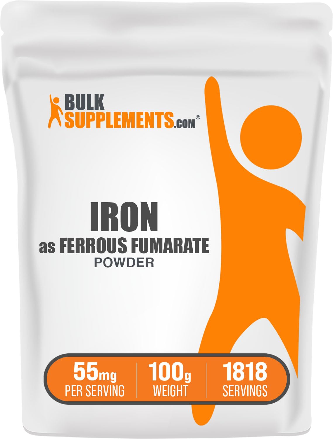 مسحوق فومارات الحديدوز – مكمل حديد، خالٍ من الغلوتين، 55 ملجم لكل جرعة | BulkSupplements