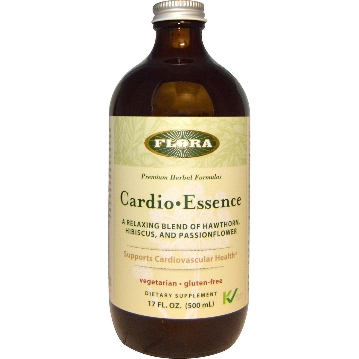Flora Cardio-Essence: Hawthorn, Hibiscus & Passionflower Tonic β Gluten Free, Vegan, 17 oz Glass Bottle