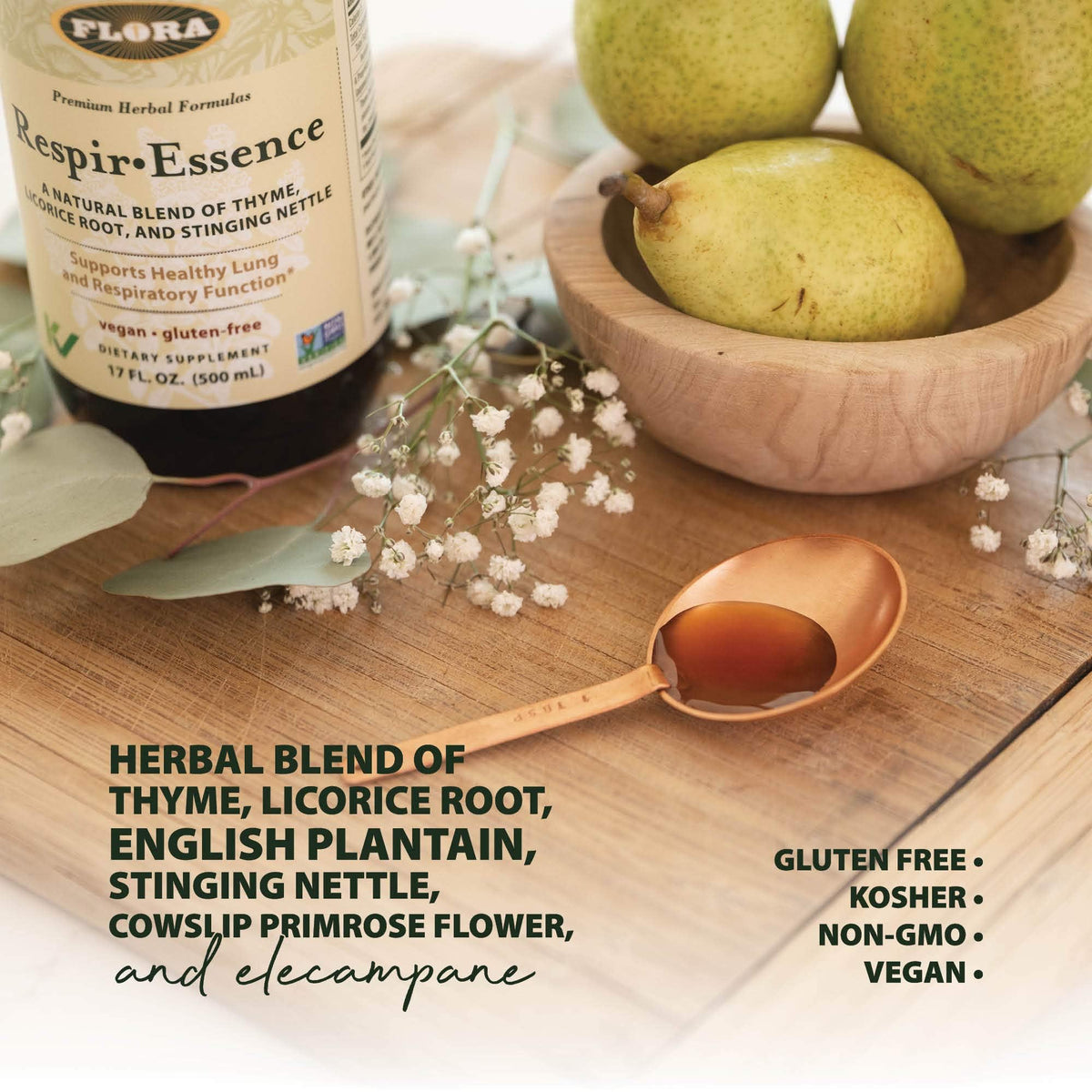 Flora Respir-Essence – دعم الرئة، 17 أونصة | نباتي، خالٍ من الغلوتين، كوشر