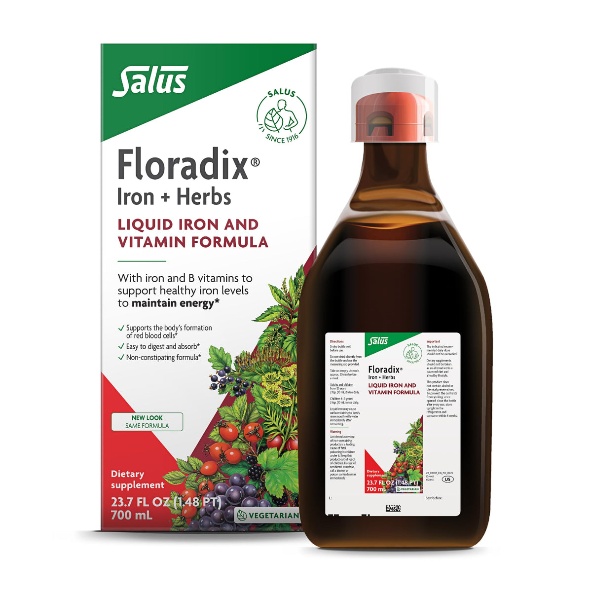Floradix Iron & Herbs β Liquid Iron Supplement with Vitamin C & B Complex | 23.7 fl oz
