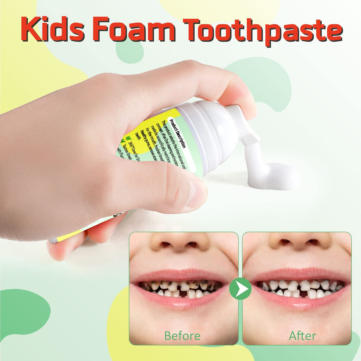 Kids Foam Toothpaste β Fruit-Flavored Fluoride Toddler Paste for U-Shape & Electric Toothbrushes | 360ΒΊCare