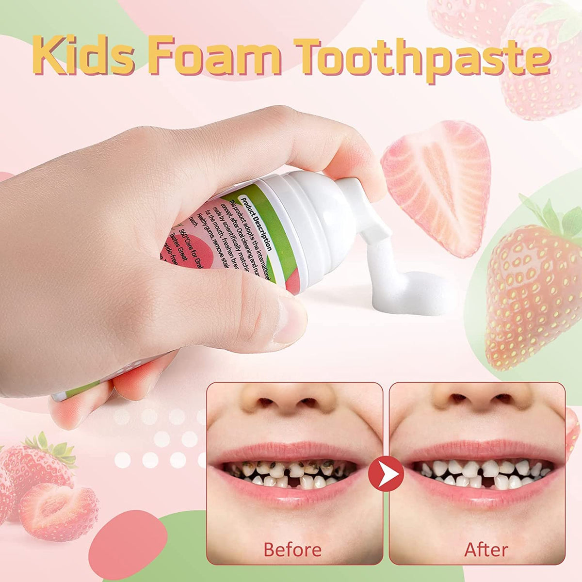 Foam Toothpaste Kids - Low Fluoride, Strawberry-Blueberry Flavor for U-Shaped Toothbrush