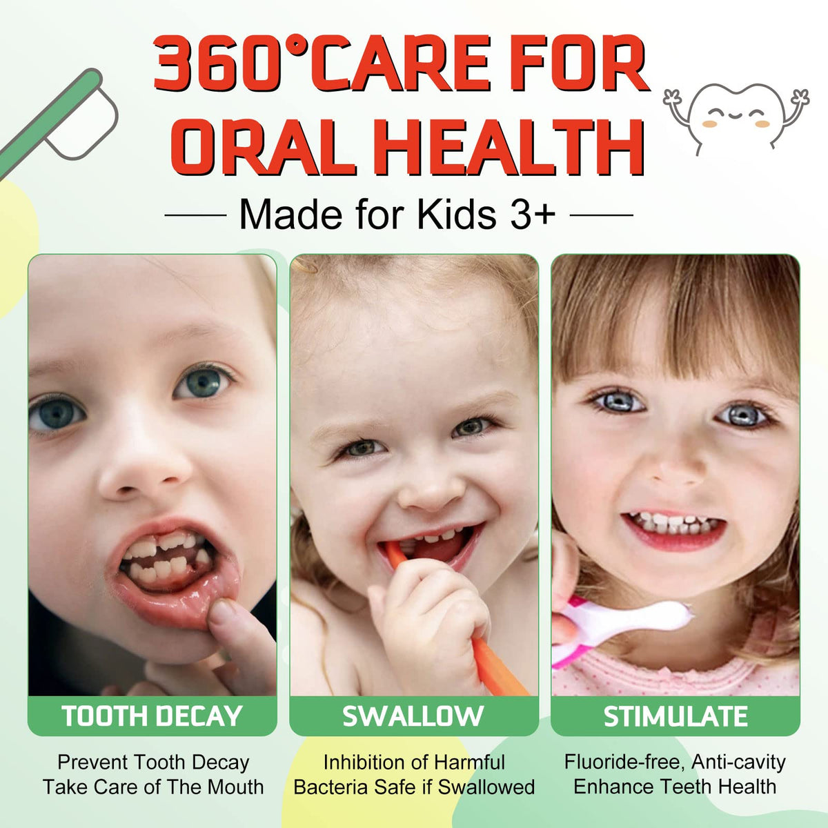 Kids Foam Toothpaste β Fruit-Flavored Fluoride Toddler Paste for U-Shape & Electric Toothbrushes | 360ΒΊCare