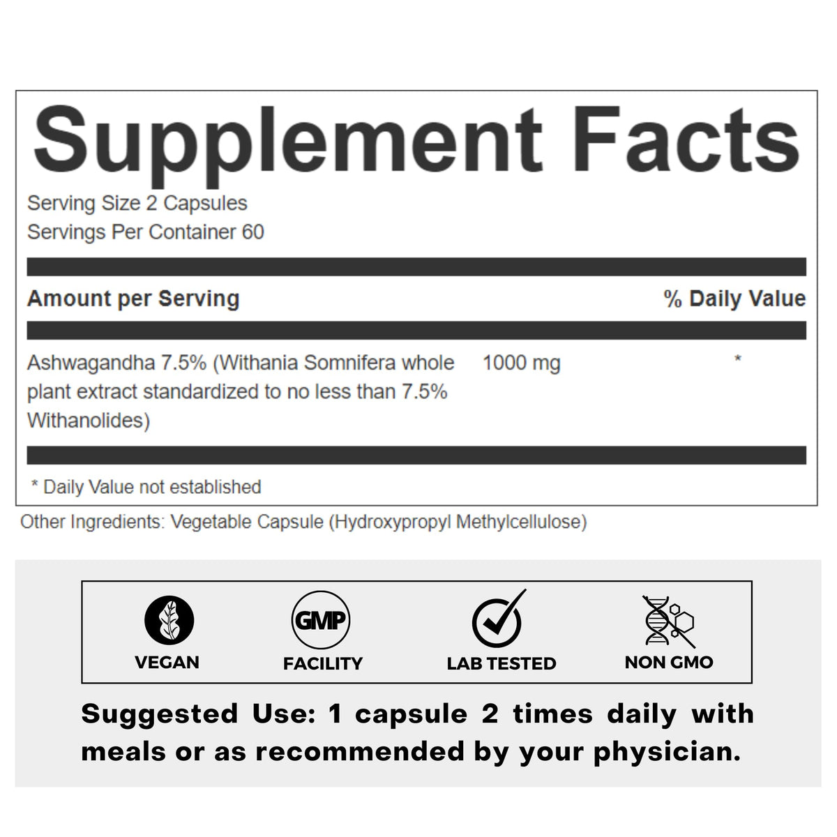 FOLIUS LABS Ashwagandha 7.5% - 500mg, 120 Capsules | Stress & Mood Support