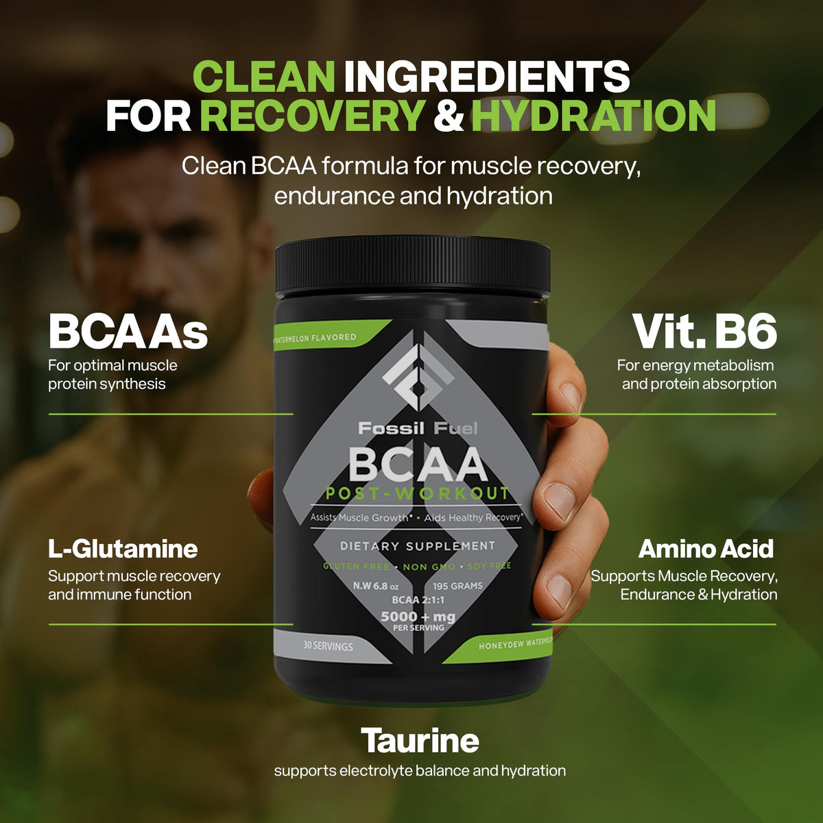 مسحوق الأحماض الأمينية متفرعة السلسلة (BCAA) الخالي من السكر من فوسيل فيول – تعافي بعد التمرين (30 حصة) | شمام بالبطيخ