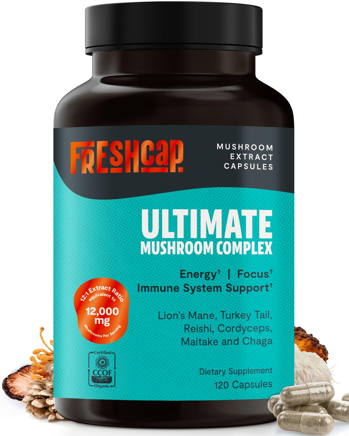 FreshCap Mushrooms Ultimate Mushroom Complex 12,000mg | 120 كبسولة
