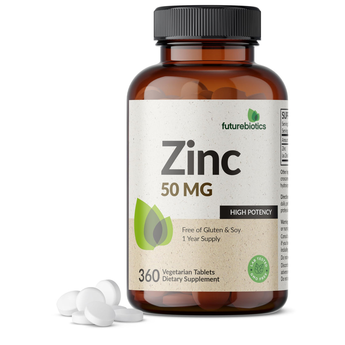 Futurebiotics Zinc 50 MG High Potency β 1 Year Supply, Non-GMO, 360 Tablets