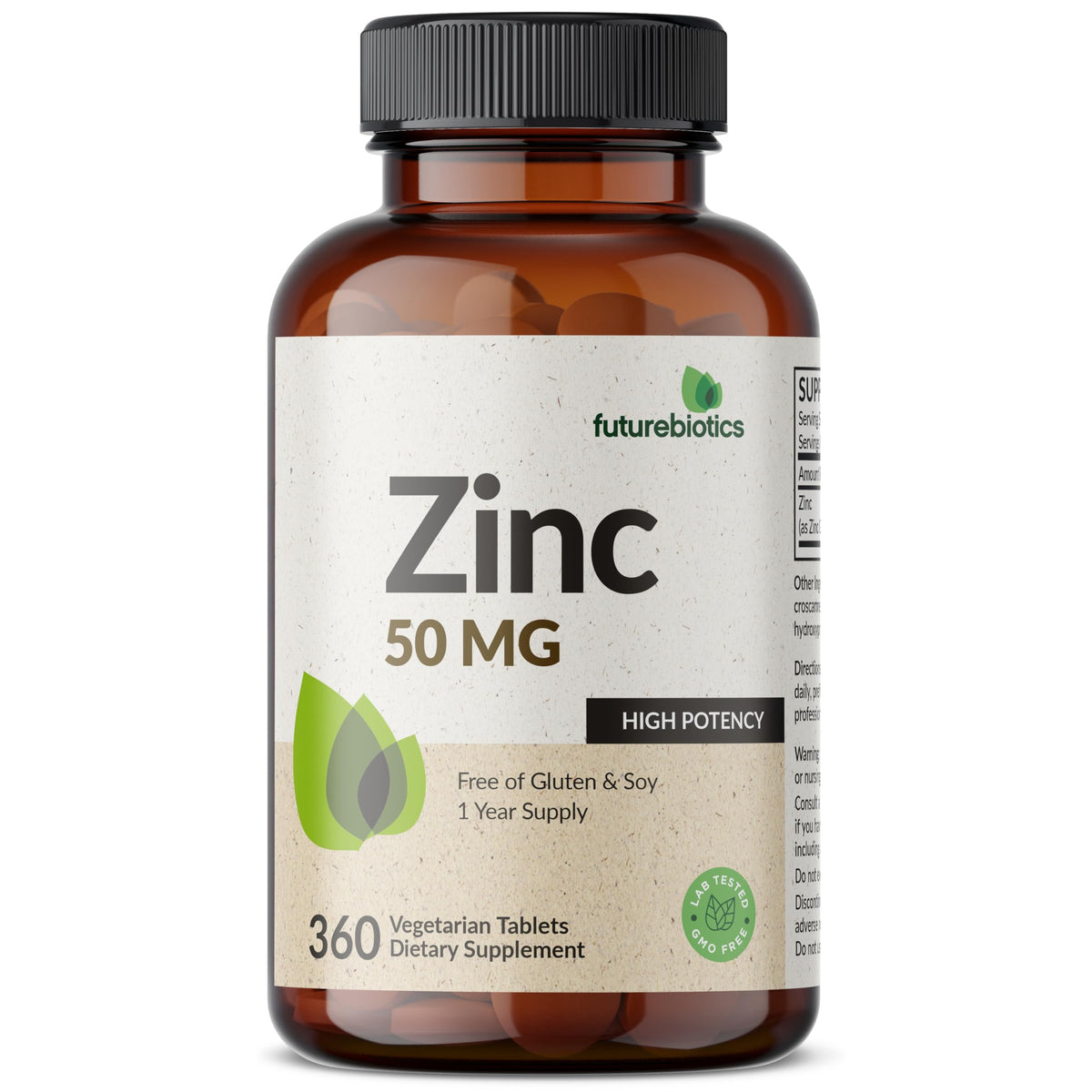 Futurebiotics Zinc 50 MG High Potency β 1 Year Supply, Non-GMO, 360 Tablets
