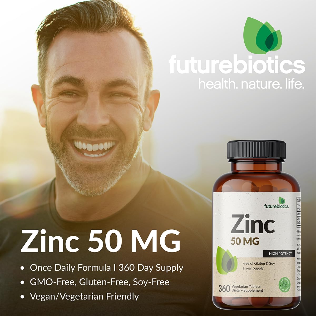 Futurebiotics Zinc 50 MG High Potency β 1 Year Supply, Non-GMO, 360 Tablets