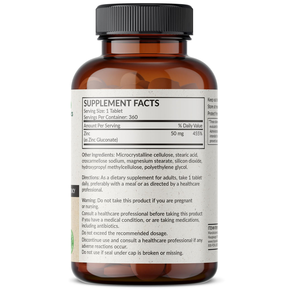 Futurebiotics Zinc 50 MG High Potency β 1 Year Supply, Non-GMO, 360 Tablets