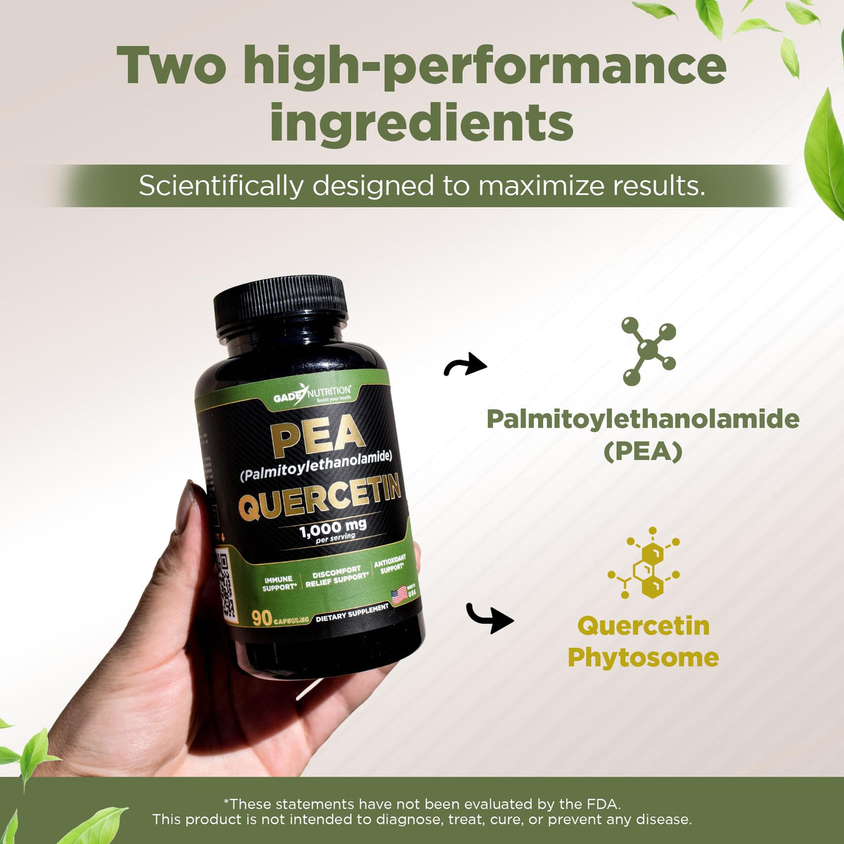 Gade Nutrition بالميتويليثانولاميد PEA + فيتوزوم كيرسيتين | 800 ملغ PEA، 200 ملغ كيرسيتين | صنع في الولايات المتحدة الأمريكية