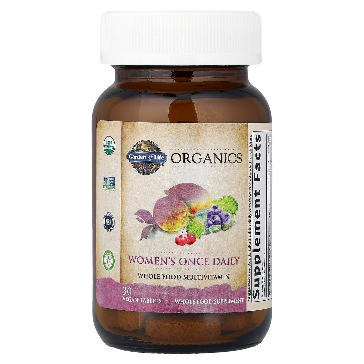 Garden of Life Organics فيتامينات متعددة للنساء - فيتامين غذائي كامل يؤخذ مرة واحدة يوميًا، 30 قرصًا