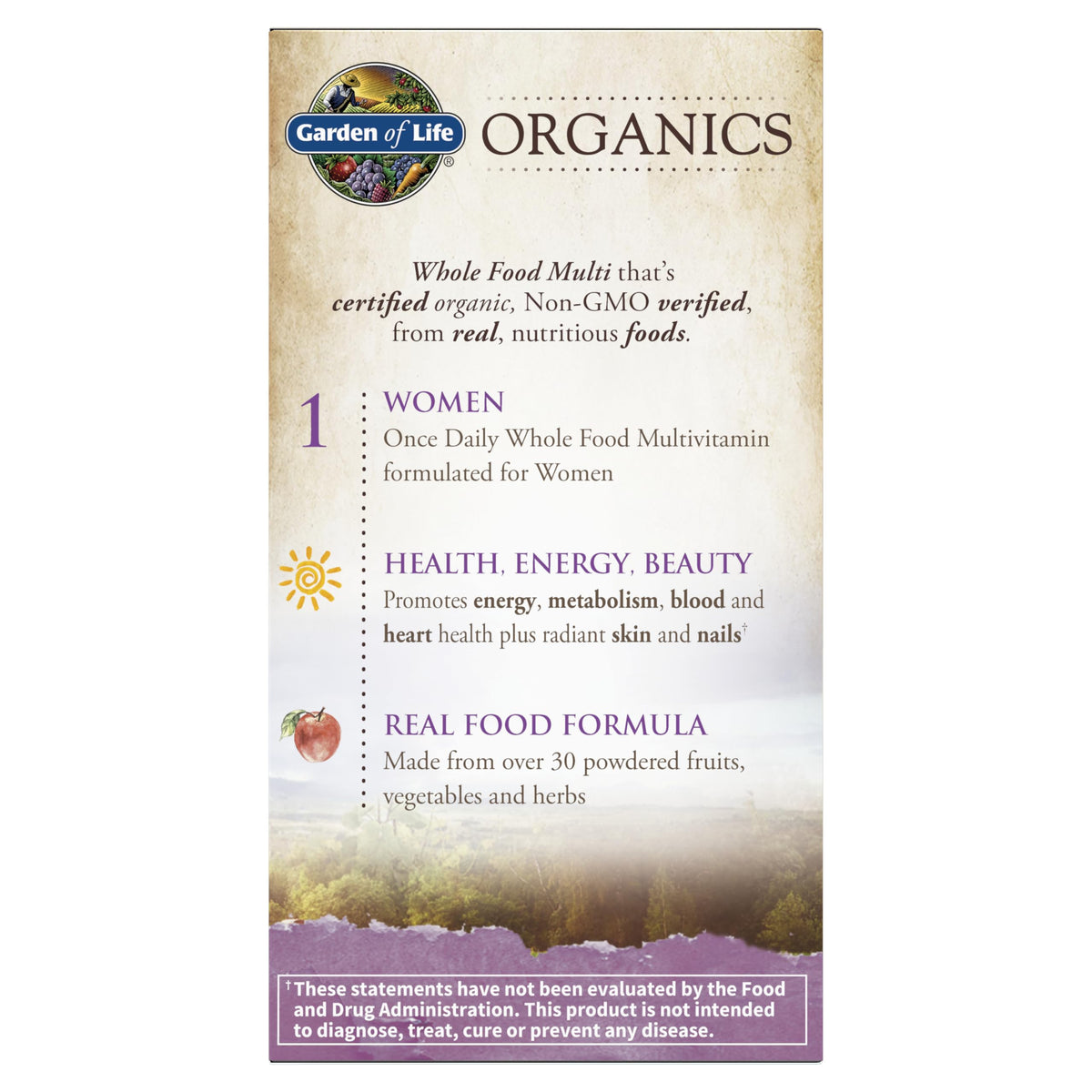 Garden of Life Organics فيتامينات متعددة للنساء - فيتامين غذائي كامل يؤخذ مرة واحدة يوميًا، 30 قرصًا