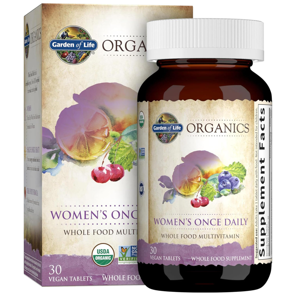 Garden of Life Organics فيتامينات متعددة للنساء - فيتامين غذائي كامل يؤخذ مرة واحدة يوميًا، 30 قرصًا