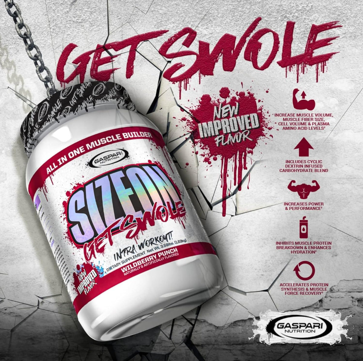 Gaspari SizeOn – Hybrid Intra-Workout Amino Acids & Creatine for Muscle Size & Recovery (3.59 lb Raspberry)