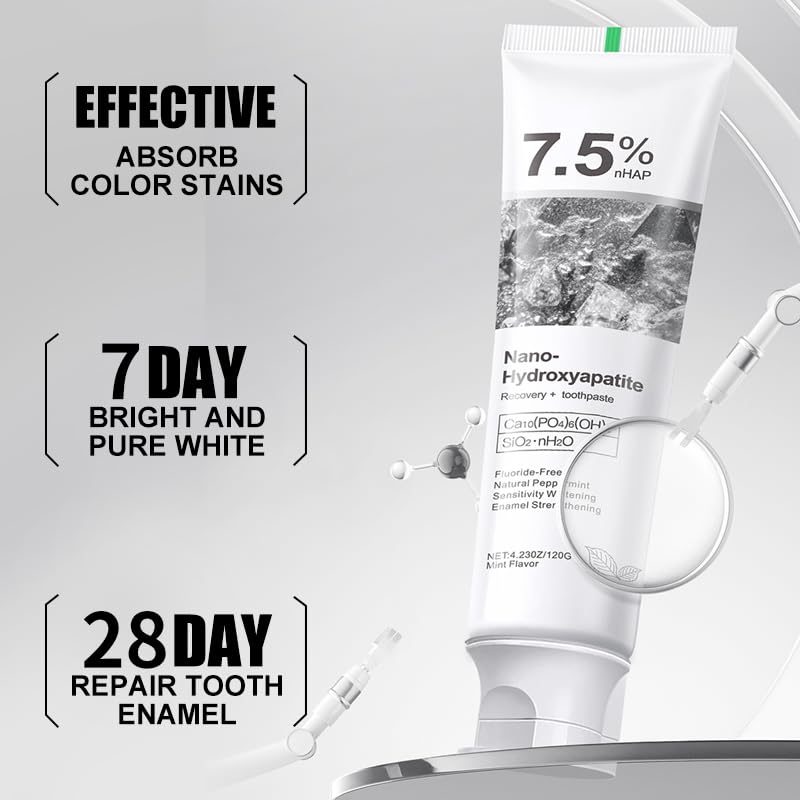 GEELIKE Nano Hydroxyapatite Toothpaste 7.5% nHAP β Enamel Strengthening, Fluoride-Free, Peppermint, 4.23 oz
