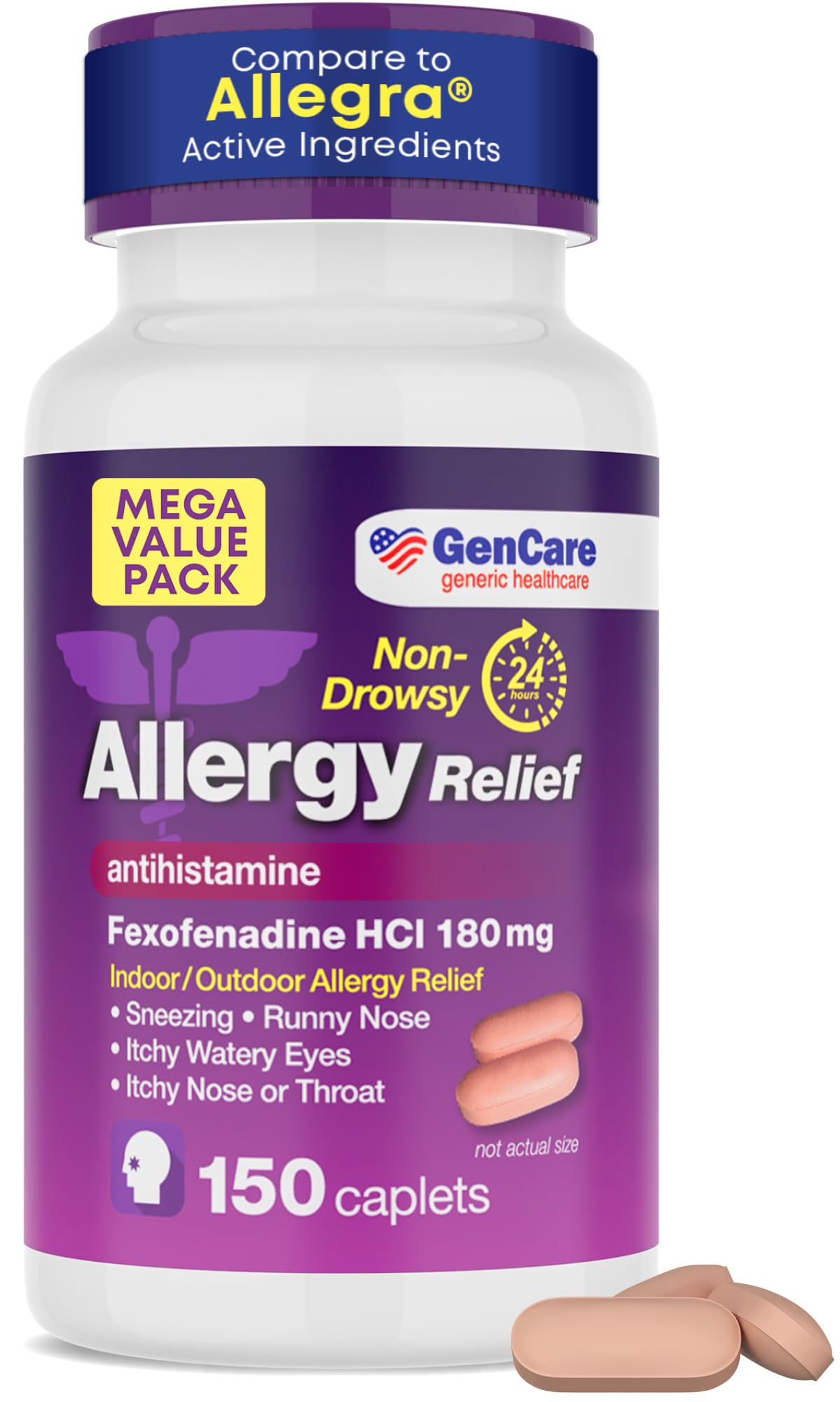 GenCare - Allergy Relief Pills | Fexofenadine HCl 180mg 150 Tablets | Non Drowsy Antihistamine Allergy Pills for Hay Fever, Seasonal Allergies, Outdoor & Indoor Allergies | Relieves Itchy Eyes & Nose