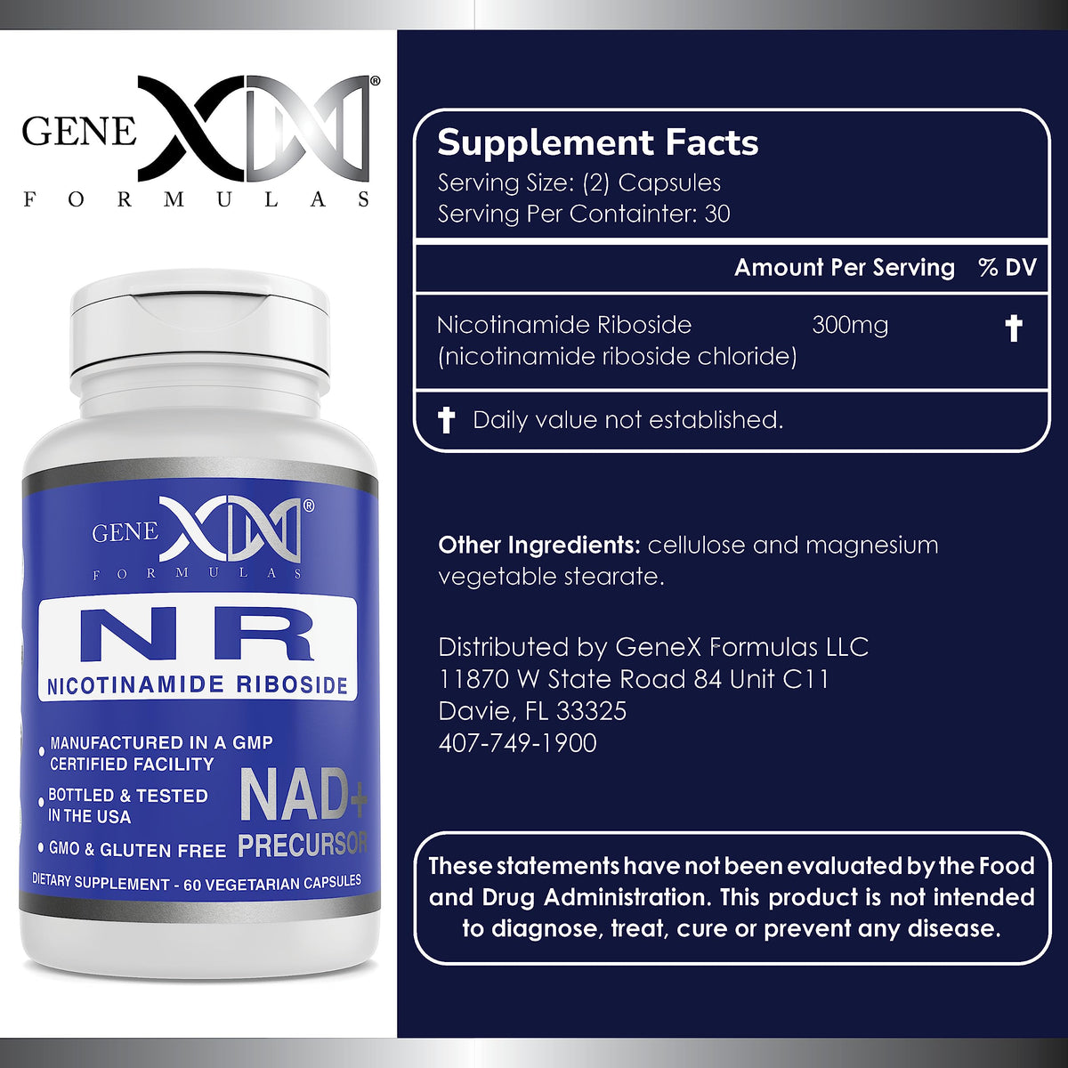 Genex Formulas NR Nicotinamide Riboside 300mg (3 Pack) NAD+ Precursor for Healthy Aging - GMP-Certified, Non-GMO, Gluten-Free, Vegetarian
