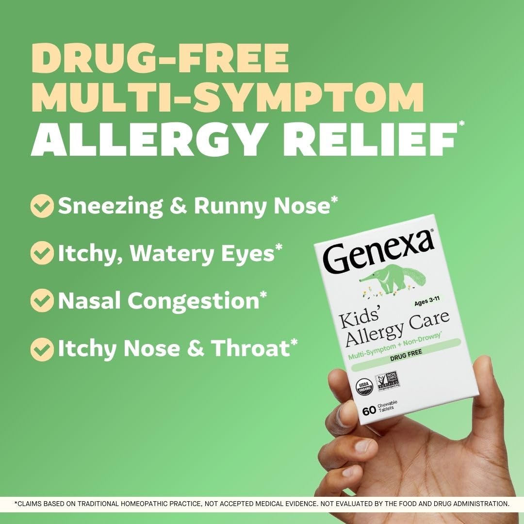 Genexa Kids Allergy Care | Drug-Free, Non-Drowsy Allergy Relief for Kids (Ages 3β11) | Organic Acai Berry Flavor | 60 Chewables