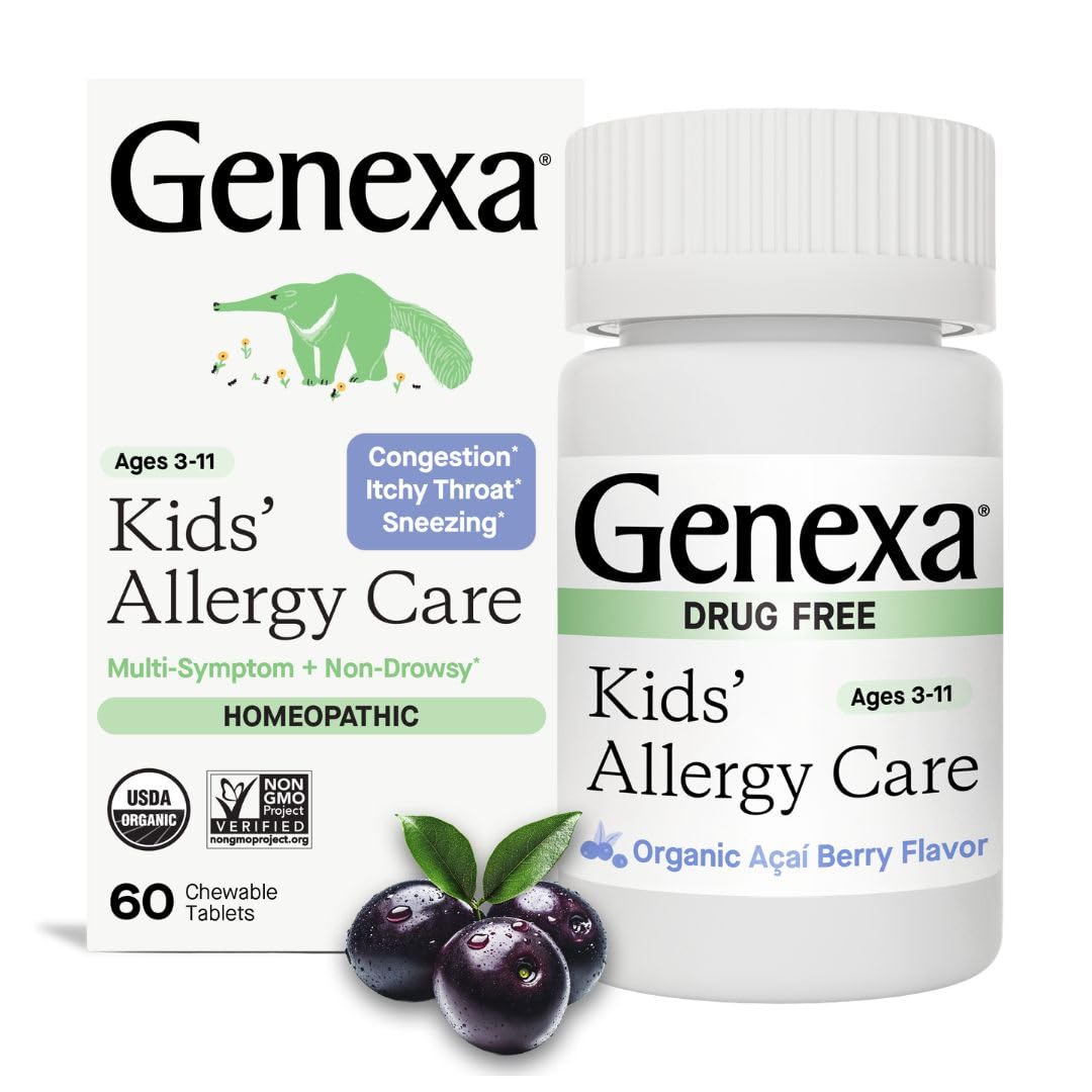 Genexa Kids Allergy Care | Drug-Free, Non-Drowsy Allergy Relief for Kids (Ages 3β11) | Organic Acai Berry Flavor | 60 Chewables