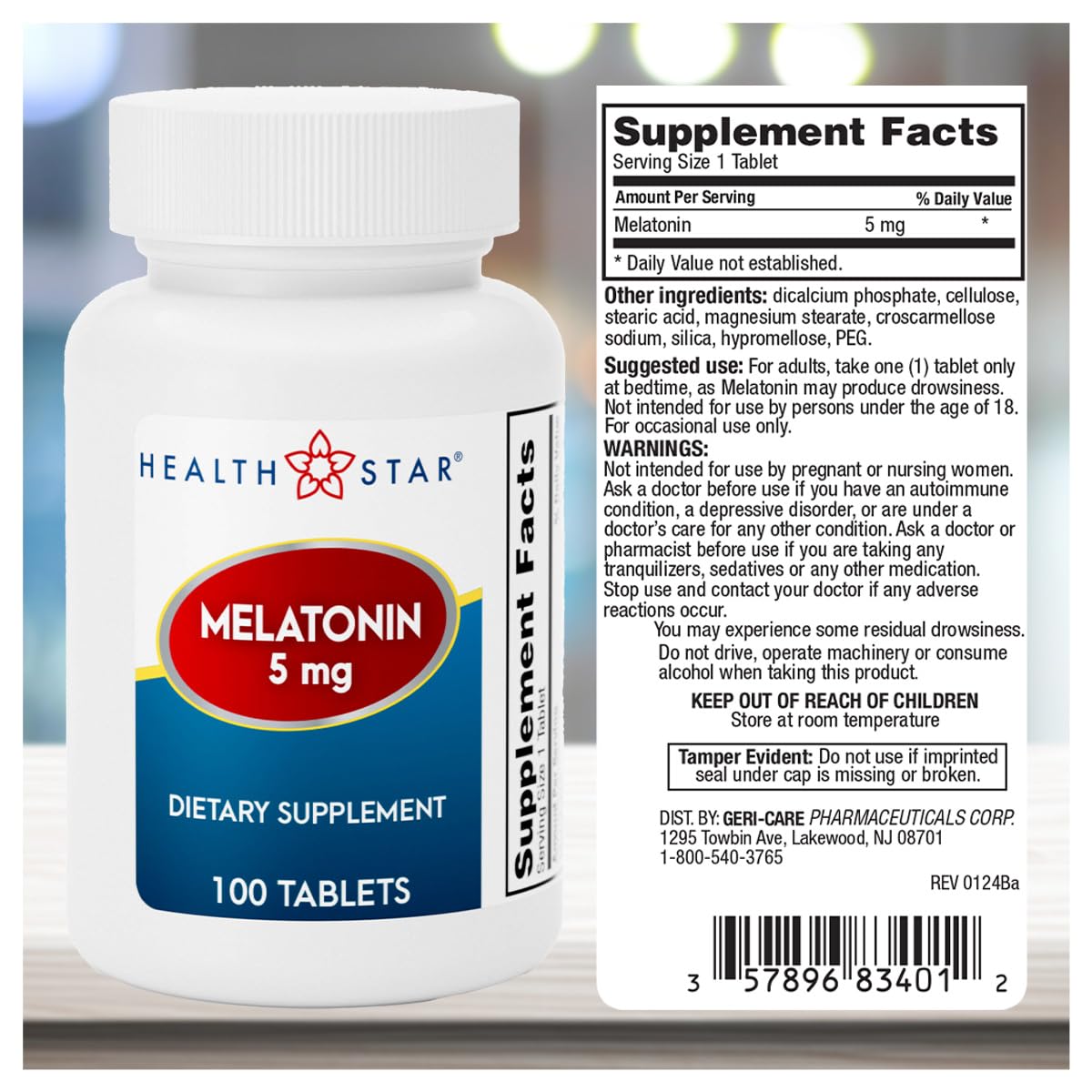 GeriCare Melatonin 5mg Tablets, Balances Nighttime Routine - Helps Adjust to Changing Schedules - Promotes Restful Evenings β Easy-to-Take Tablets, 100 Count (Pack of 1)