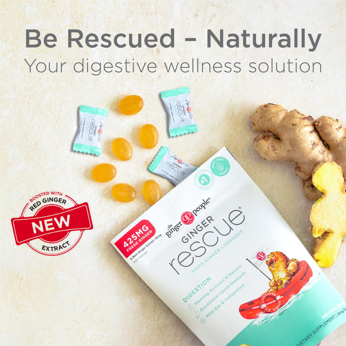 Ginger Rescue Digestive Wellness Lozenges (Regular Strength) 425mg – 30 Count
