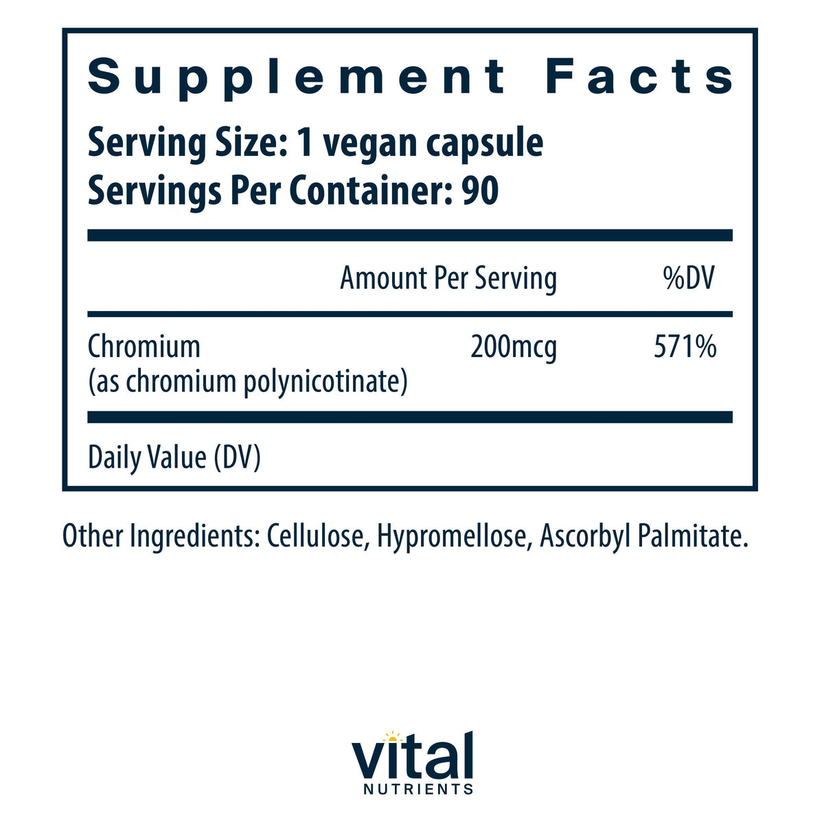 Vital Nutrients Chromium Polynicotinate 200mcg | Chromium Supplements for Healthy Fat and Carbohydrate Metabolism | Cholesterol Maintenance | Gluten-Free | Non-GMO | 90 Capsules