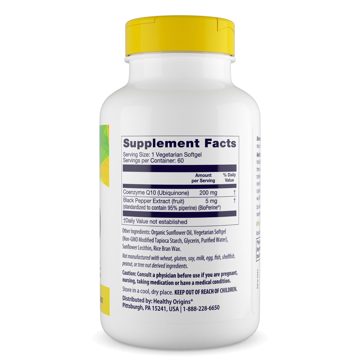 Healthy Origins CoQ10 200 ملجم مع BioPerine® – لصحة القلب والطاقة (60 كبسولة نباتية، خالٍ من الغلوتين، غير معدل وراثيًا)