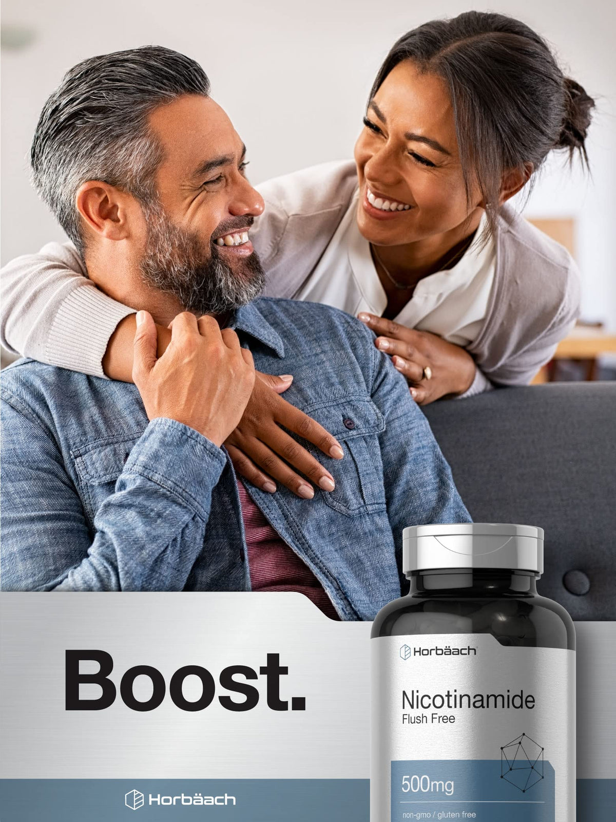 Horbäach Nicotinamide 500 ملجم – 180 كبسولة | نيكوتيناميد خالٍ من الاحمرار | فيتامين غير معدل وراثيًا وخالٍ من الغلوتين