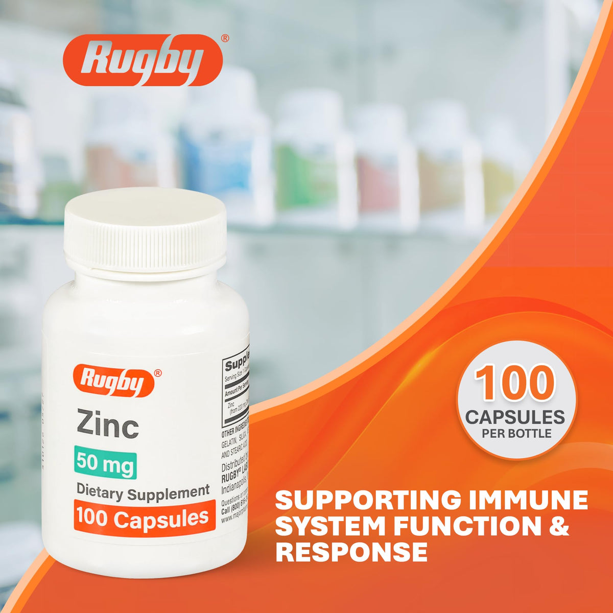 Rugby Zinc 50mg β Gluten-Free Immune Support Daily Dietary Supplement (100 Count)